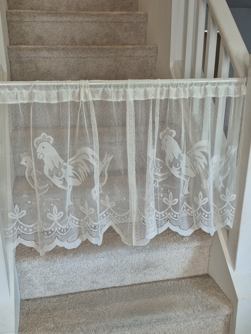White Rooster Hen Lace Curtain Panels Pair